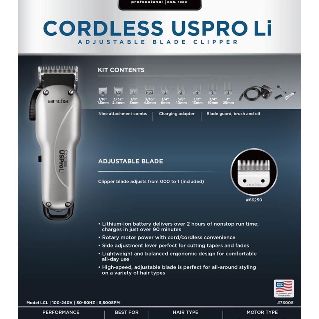 Andis Cordless USPro Li Adjustable Blade Clipper Box back