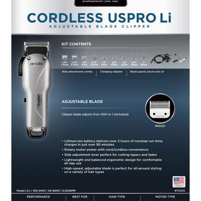Andis Cordless USPro Li Adjustable Blade Clipper Box back
